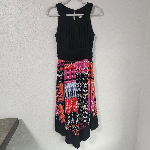 Signature by Sangria Black Pink Dress Fit & Flare handkerchief hem sleeveless 10 - Picture 1 of 6